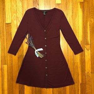 Forever 21 Maroon V-neck Long-sleeve  Dress